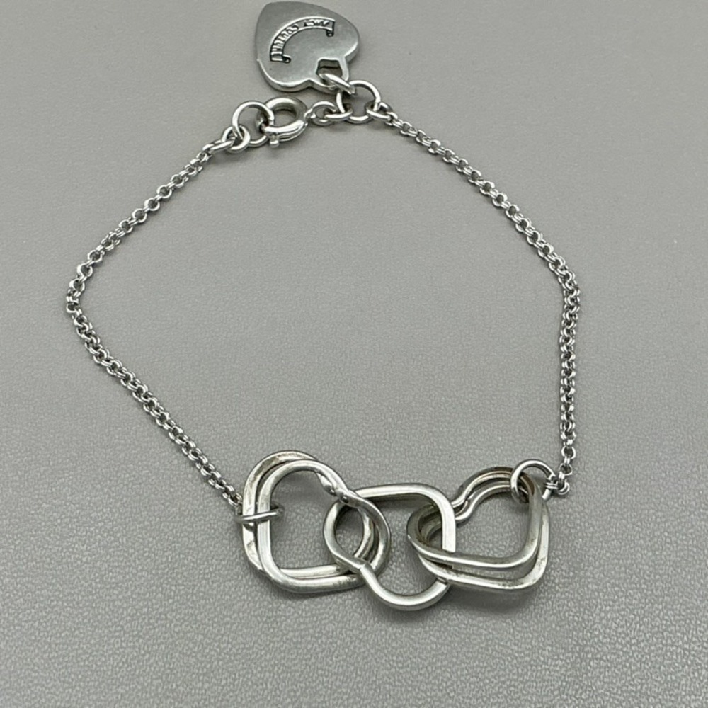 Juicy‎ Couture Bracelet Women Silver Tone Interlocking Hearts Chain 7.5 Inches